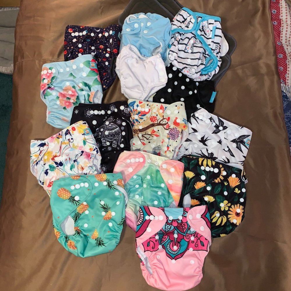 Alva Baby 10 cloth all in one diapers with snaps + 3 bonus- gently used